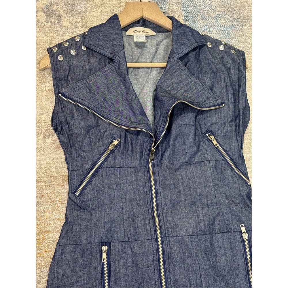 Y2K Studded Denim‎ Moto Dress Small Full Zip Streetwear Punk Cotton Mini